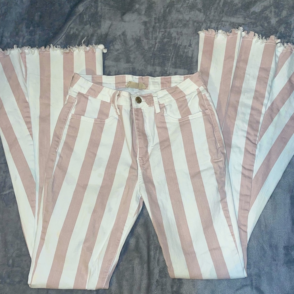 Pink & White striped flares! Size medium (I wear a 27 and they fit perfect)
